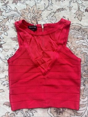 bebe Hot Pink Bandage Crop Tank with Mesh V-Neck